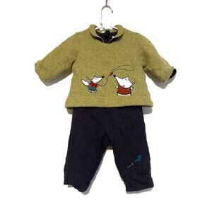 Catimini Baby Mini one piece sweater embroidery green blue pants outfit Size 18m